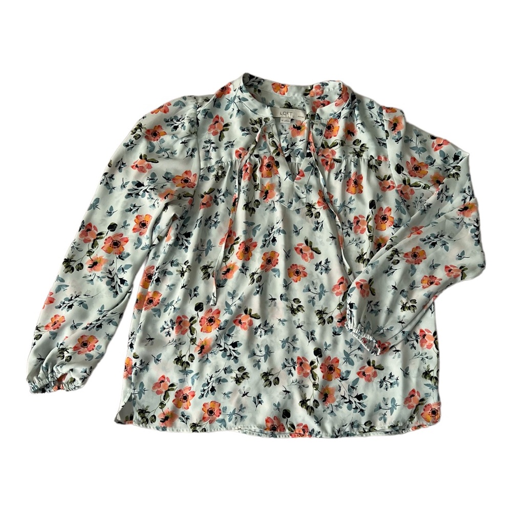 Loft Petites | Light Blue Floral Blouse